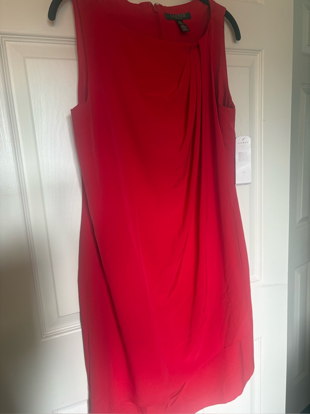 Lauren Ralph Lauren Red Sleeveless Draped Shift Dress 14